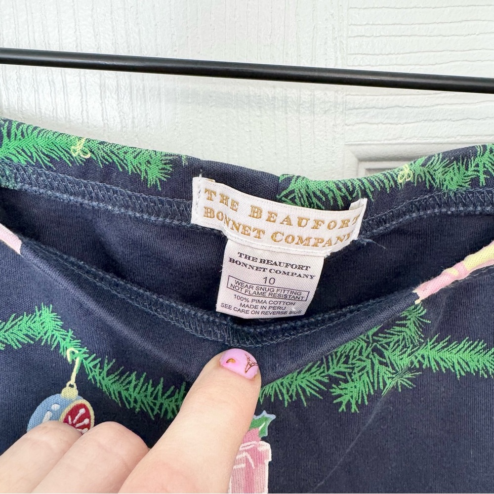 The Beaufort Bonnet Company Navy Pajama Bottoms with Ornament Print sz 10 - Picture 2 of 6